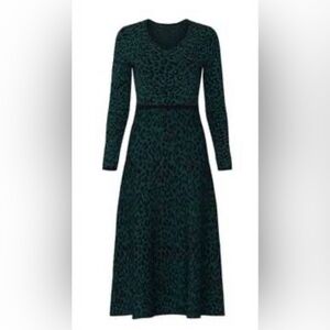 Great Jones Forest Green Leopard Print Knit Viscose Dress Sz Small New!